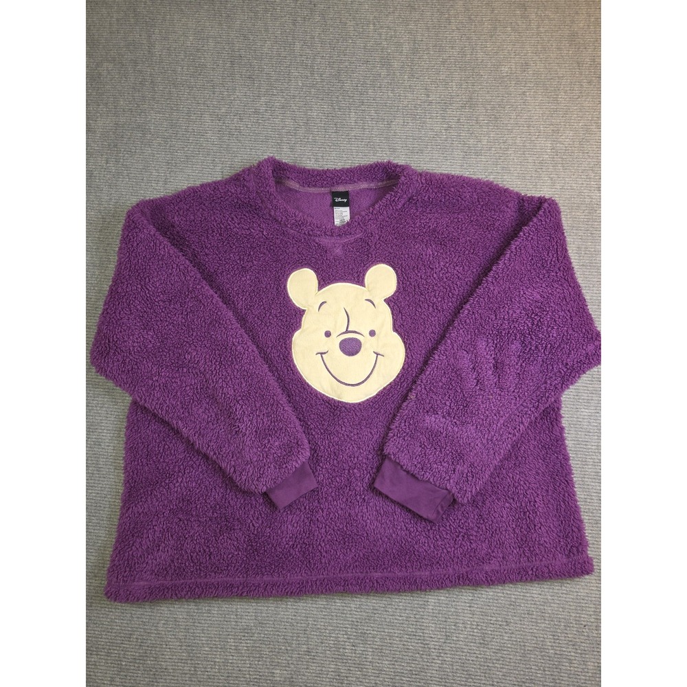 Disney Winnie The Pooh Fluffy Sherpa Womens Top Size XL Purple Crew Neck